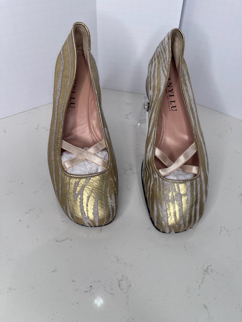 Anyi Lu Metallic Gold and Cream Ballet Flats with Dust Bag Women's Size 39